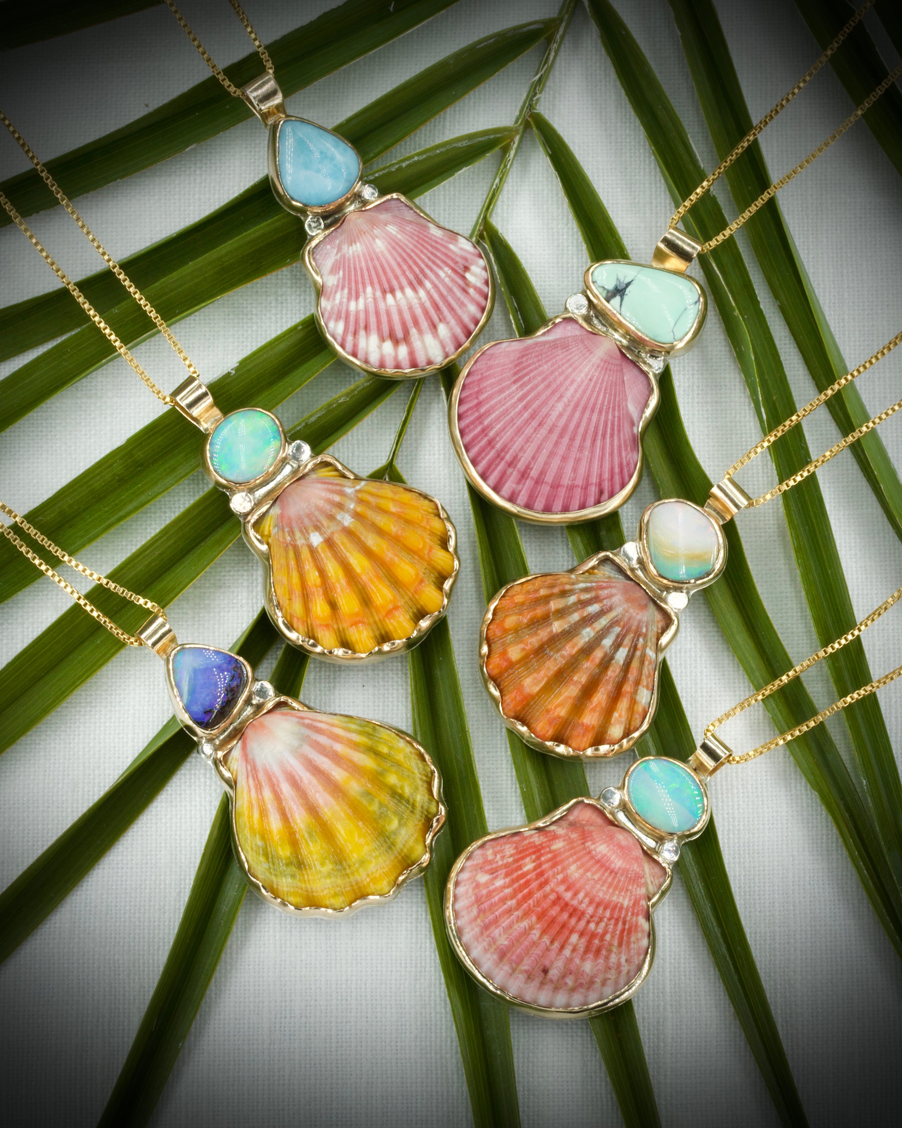 Purple Scallop Shell & Variscite Necklace - 14k Gold Filled