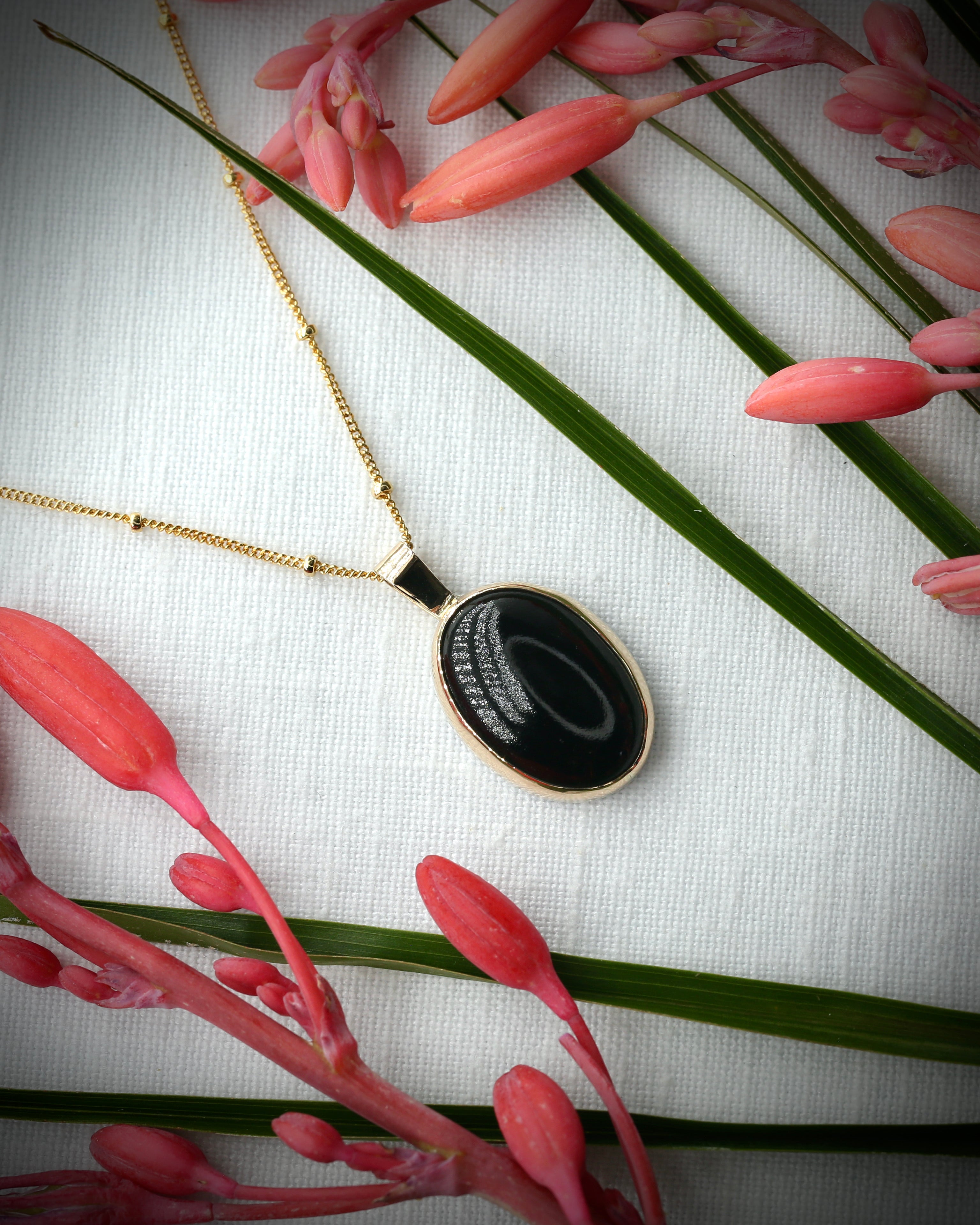 Vintage Hawaiian Black Coral Necklace - 14k Gold Filled