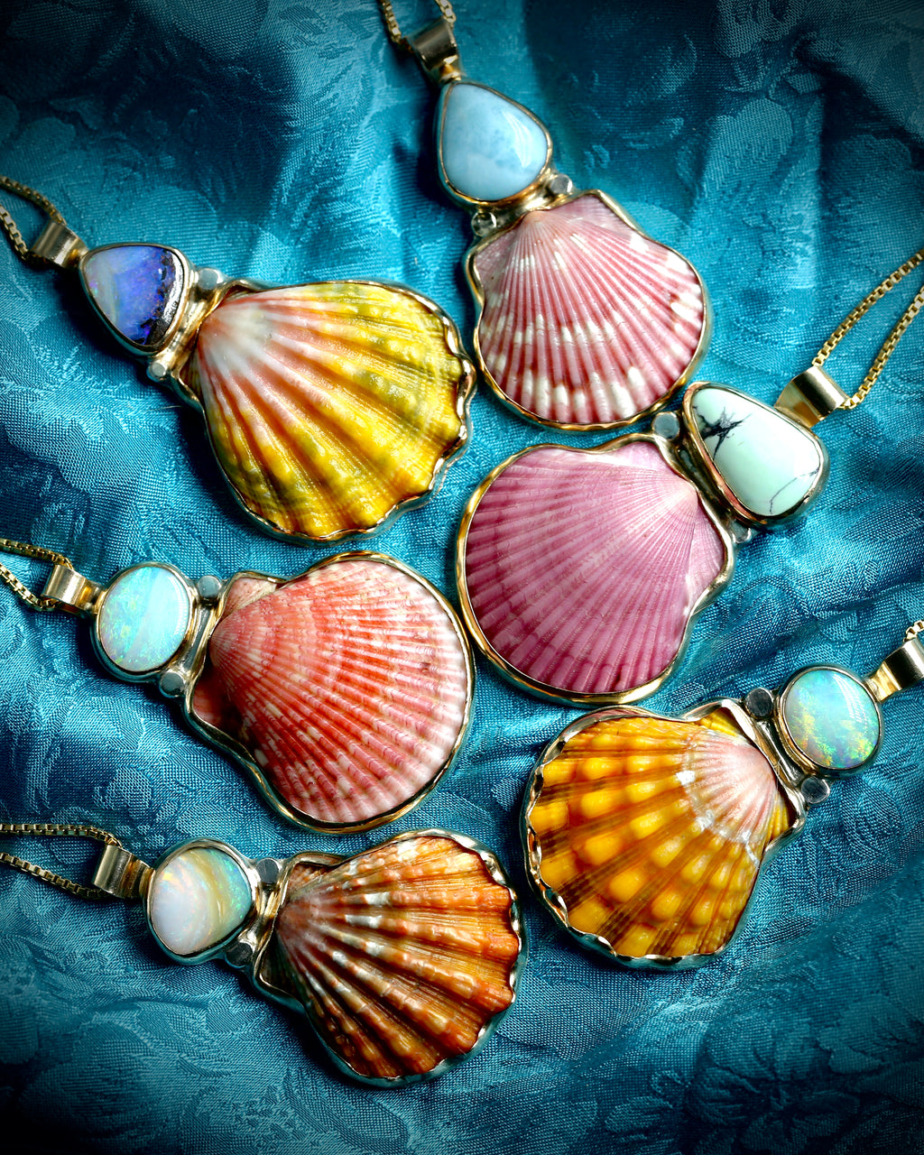 Pink Scallop Shell & Larimar Necklace - 14k Gold Filled