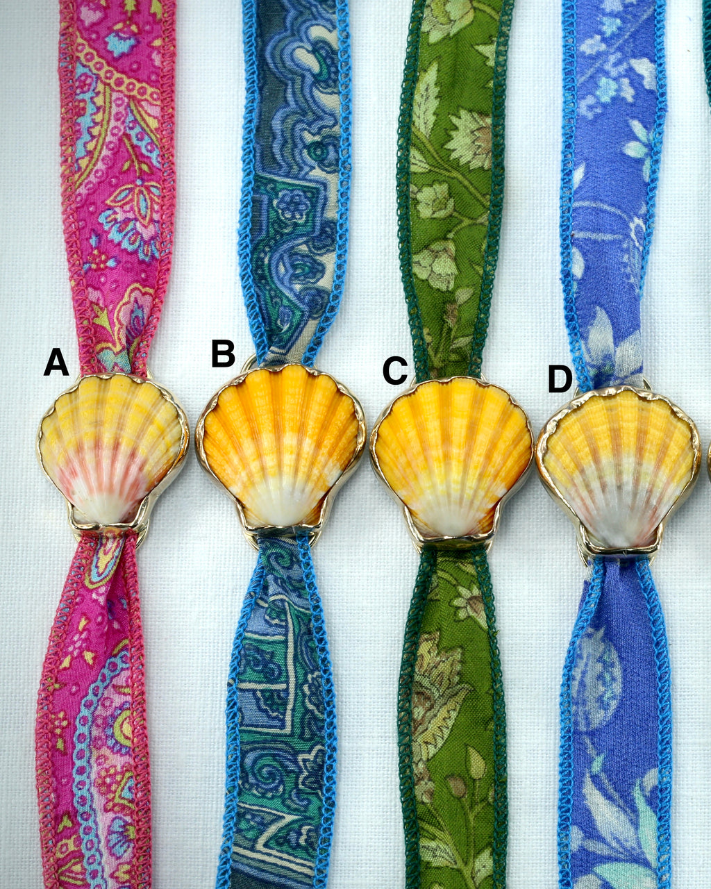 Mermaid Wrap Bracelet Recycled Sari Silk - Sunrise Or Pink Scallop Shell
