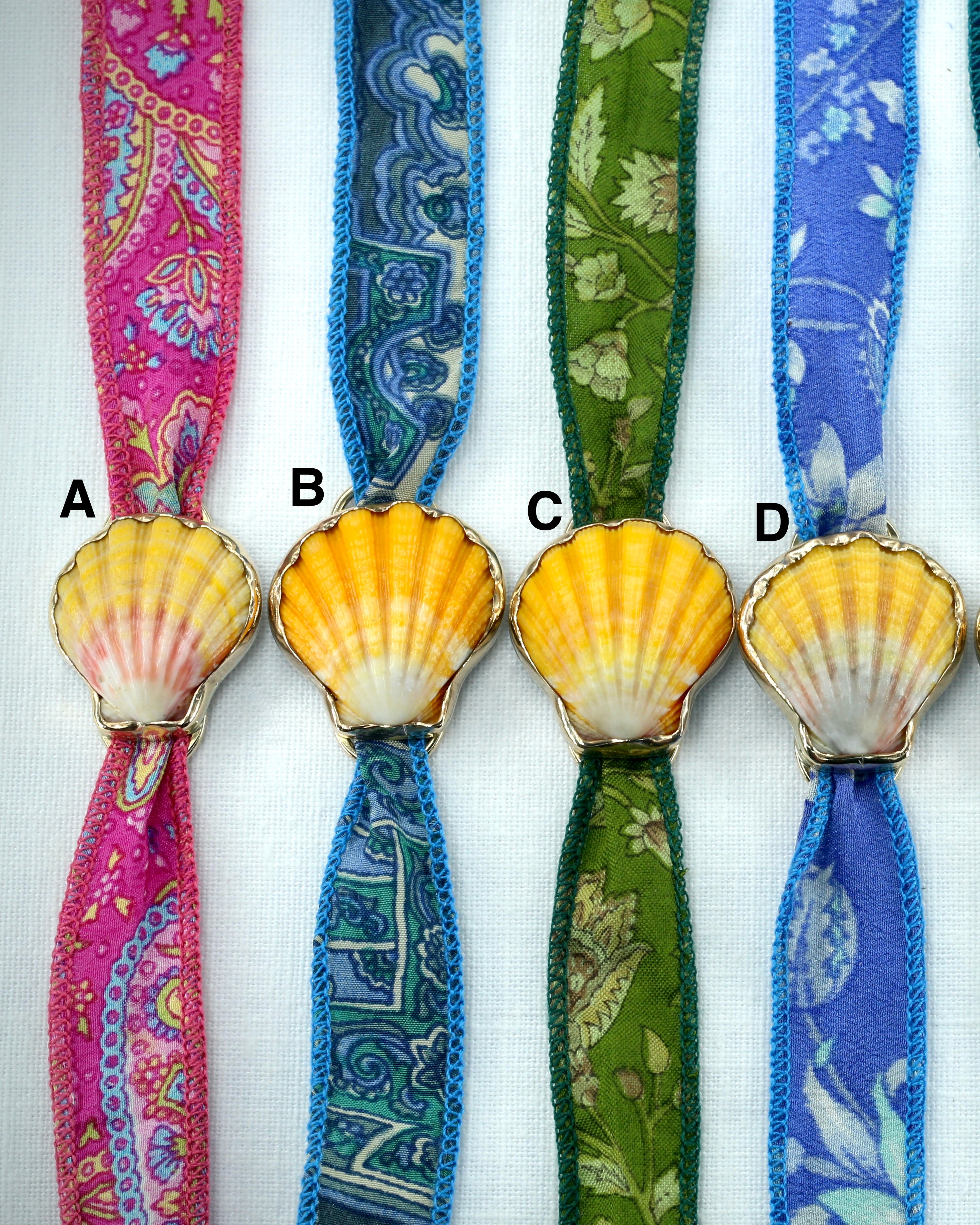 Mermaid Wrap Bracelet Recycled Sari Silk - Sunrise Or Pink Scallop Shell