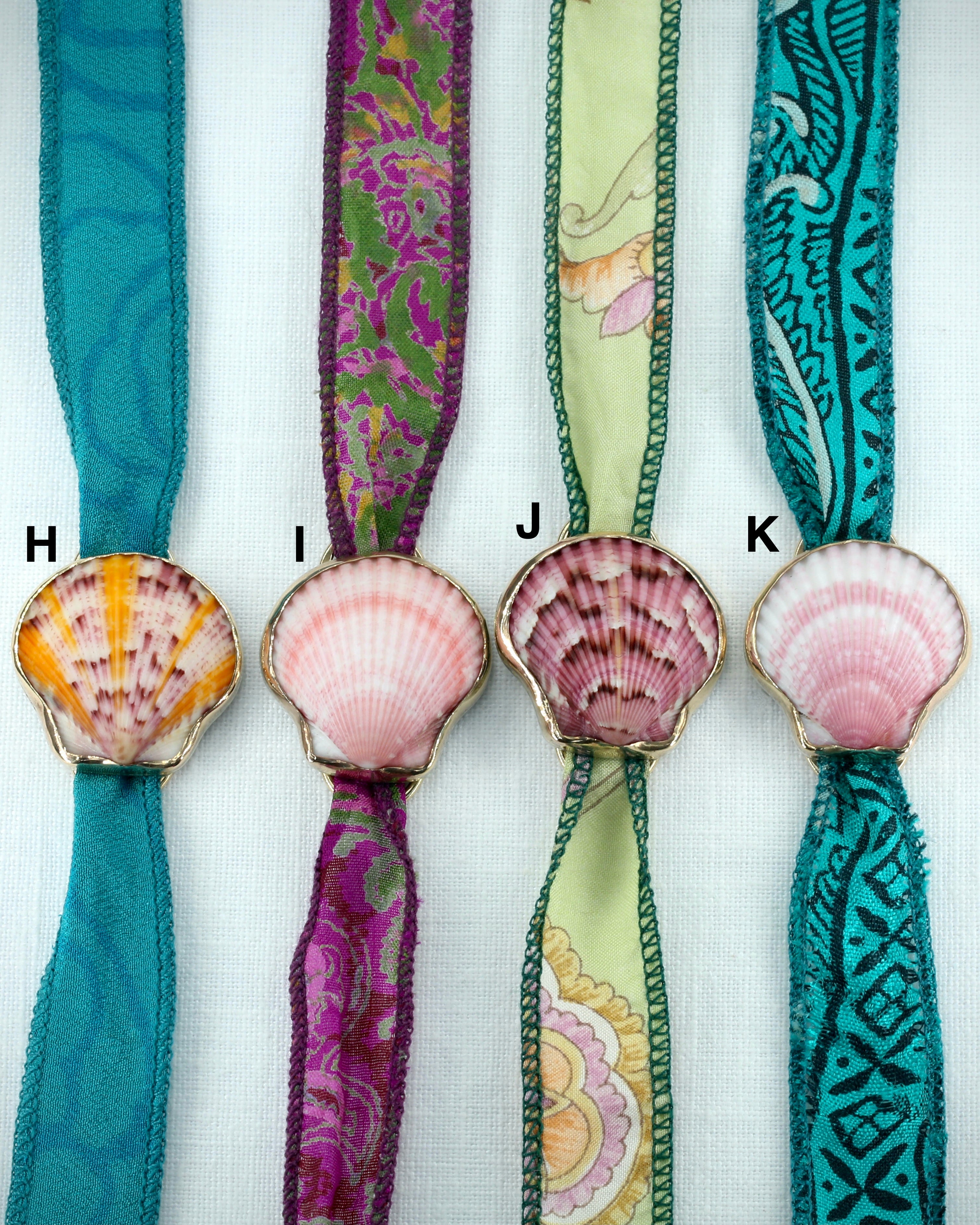 Mermaid Wrap Bracelet Recycled Sari Silk - Sunrise Or Pink Scallop Shell