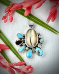 Hawaiian Cowry Shell Turquoise and Garnet Necklace