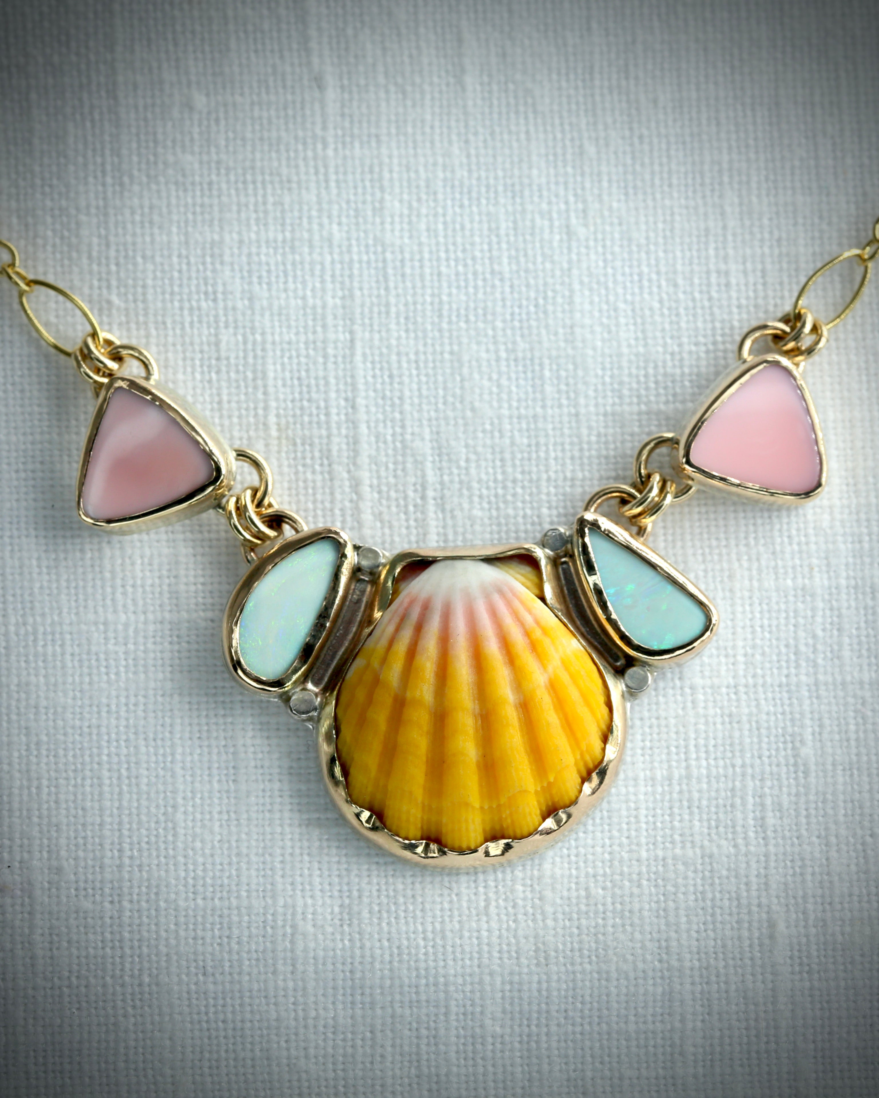 Sunrise Shell Pink Conch and Opal Necklace