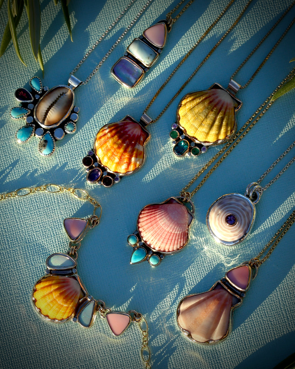 Pink Conch Larimar and Abalone Necklace - 14k Gold Filled