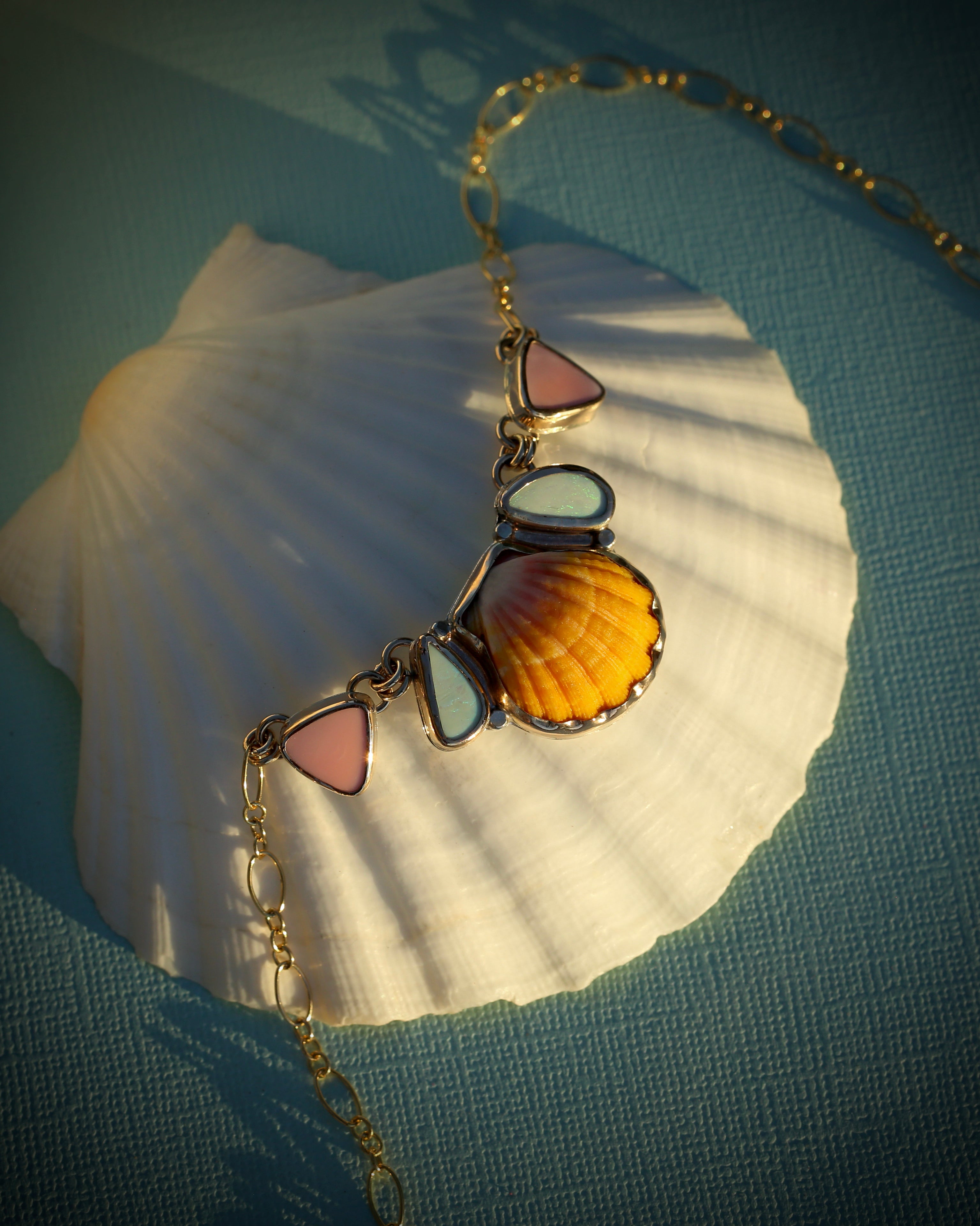Sunrise Shell Pink Conch and Opal Necklace