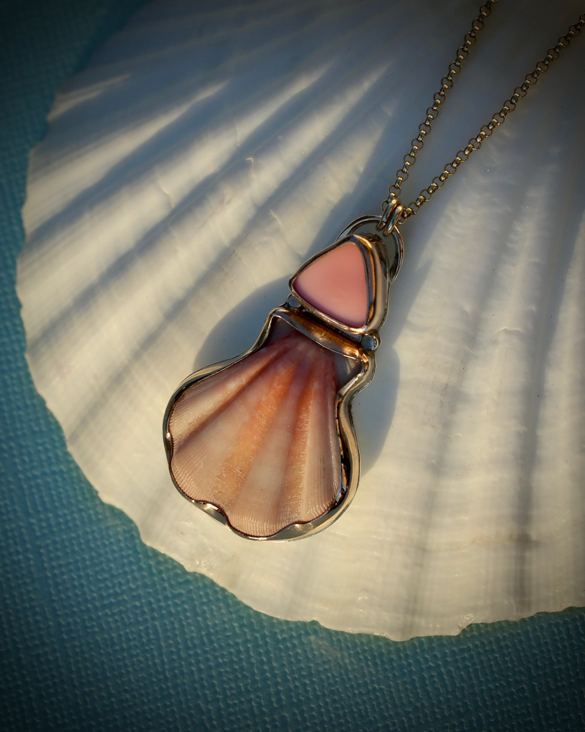 Pink Scallop Shell and Queen Conch Necklace