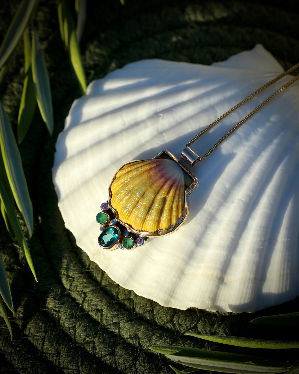 Hawaiian Sunrise Shell Topaz and Emerald Necklace
