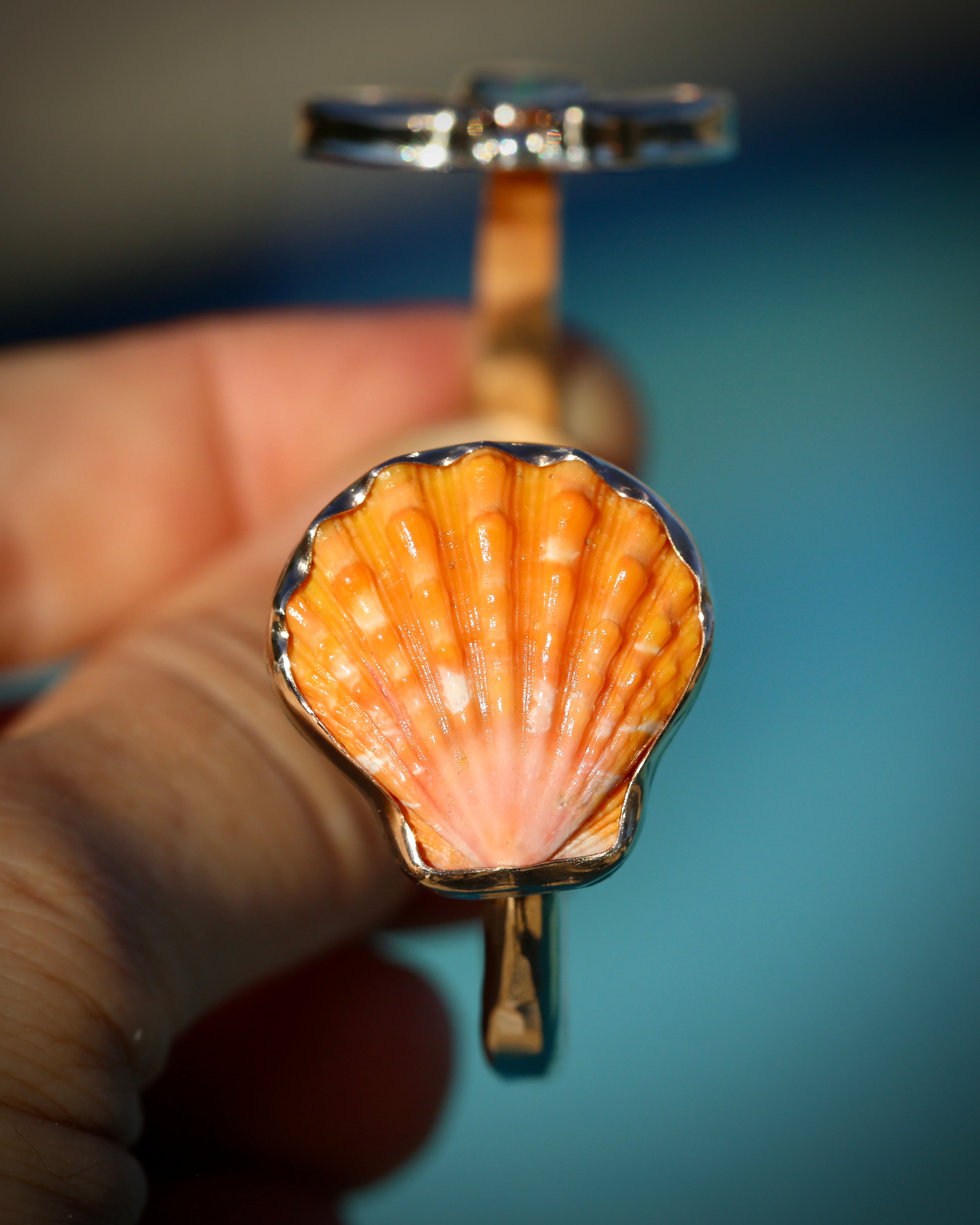 Orange Sunrise Shell and Opal Cuff Bracelet