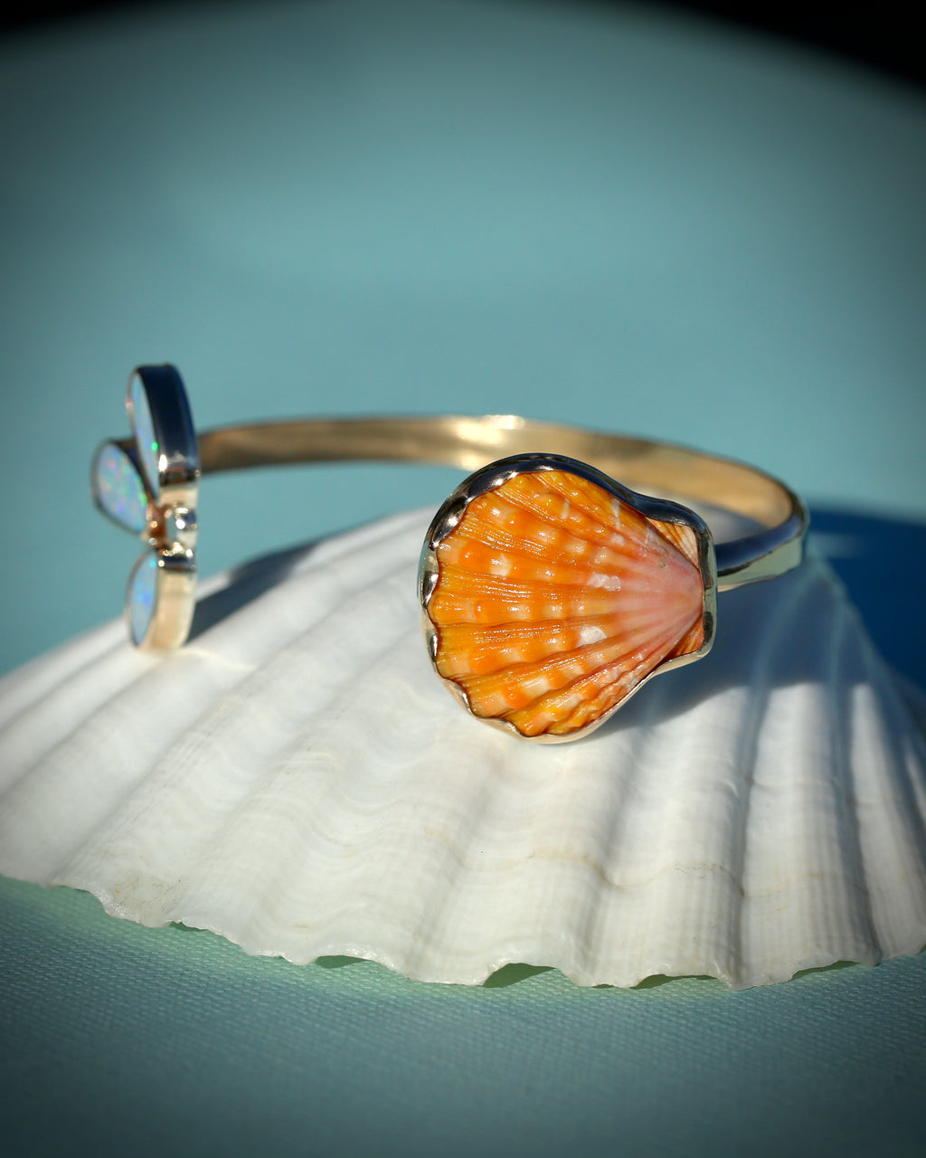 Orange Sunrise Shell and Opal Cuff Bracelet