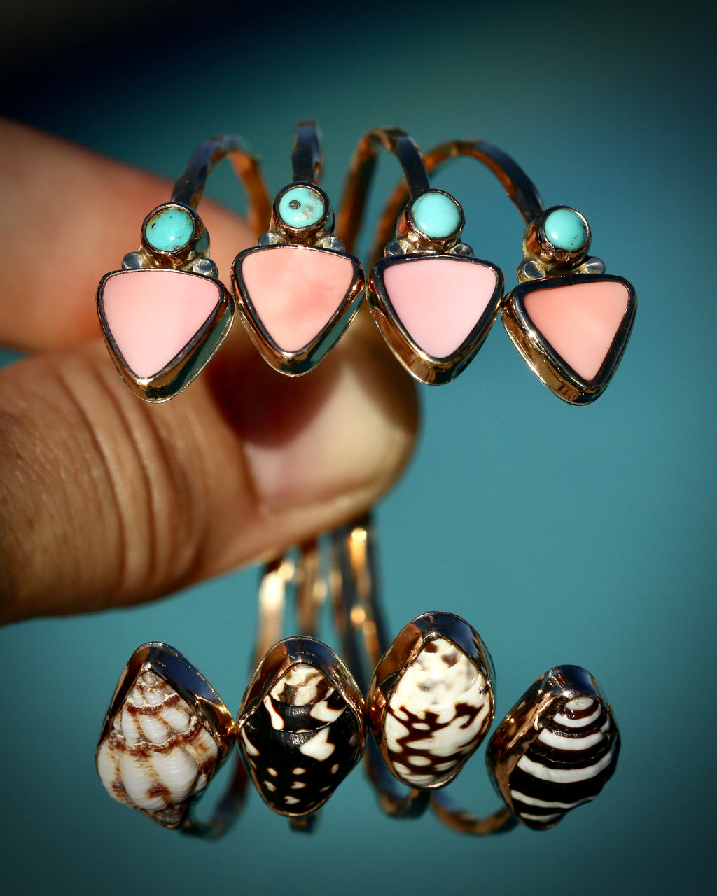 Pink Conch, Turquoise, and Sea Shell Cuff Bracelet