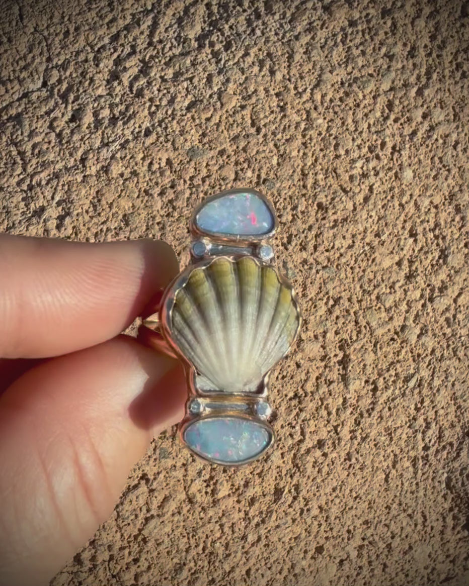 Sunrise Shell and Opal Ring - 14k Gold Fill Size 9