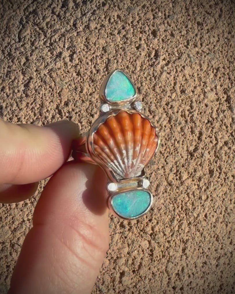 Sunrise Shell and Opal Ring - 14k Gold Fill Size 8