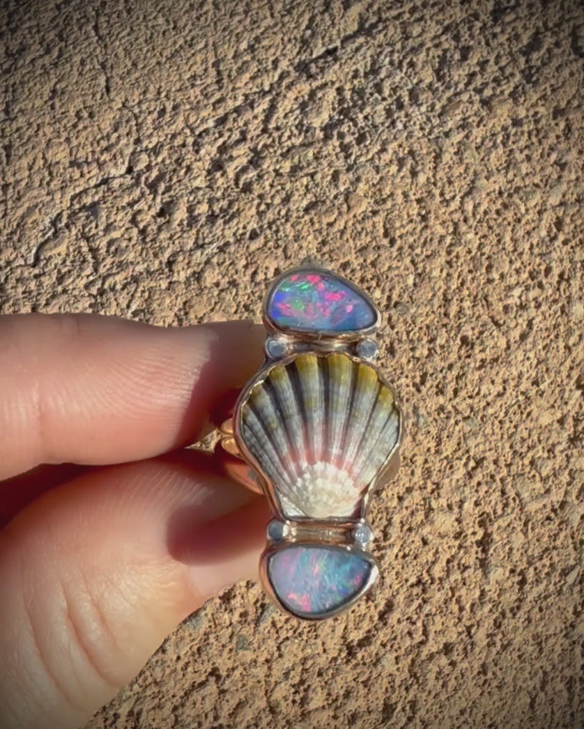 Sunrise Shell and Opal Ring - 14k Gold Fill Size 6.5